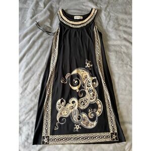 Studio I Womens Black Paisley Panel Print Sleeveless Shift Dress Size 10 Gold